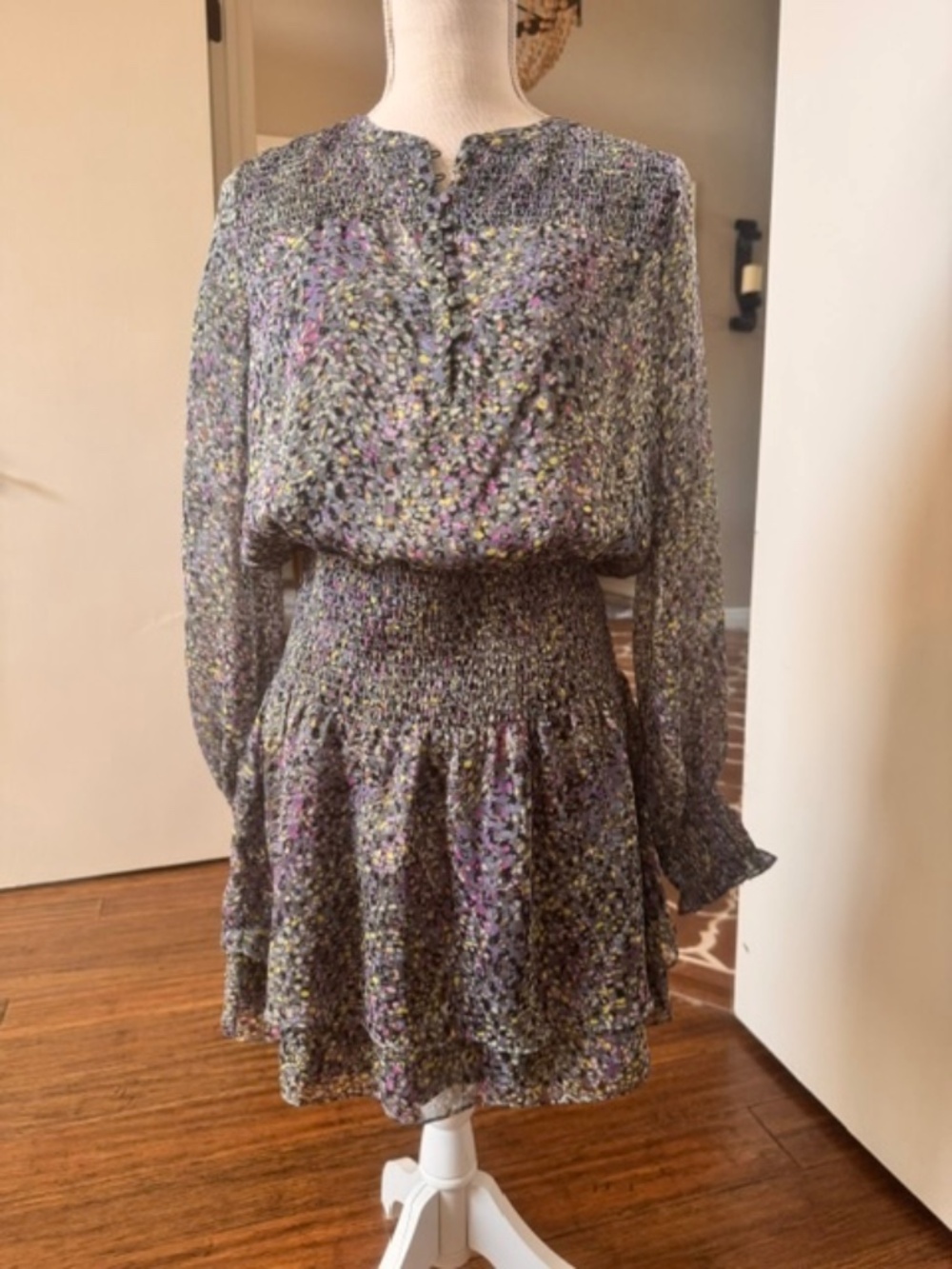 WHBM Purple Metallic Blouson Long Sleeve Dress Medium